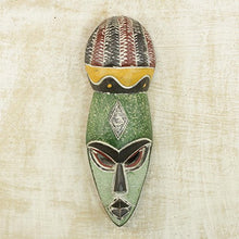 Load image into Gallery viewer, NOVICA Large Handcrafted Painted Green and Yellow Nigerian Rubber Wood African Mask, God's Gift'
