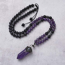 Load image into Gallery viewer, Top Plaza Natural Stone Healing Crystal Amethyst Hexagonal Pointed Gemstone Pendant Necklace Crescent Moon Jewelry Adjustable Lava Rock Beads Necklaces for Women Men
