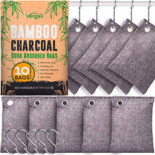 Load image into Gallery viewer, Vergali Nature Fresh Bamboo Charcoal Air Purifying Bags 10 x 100g Pack. Activated Natural Home Odor Absorber,Deodorizer and Moisture Eliminator for Closet, Shoe, Car, large Room. Pet Safe

