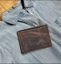 Load image into Gallery viewer, Real Leather Mens Bifold Wallet RFID Blocking Slim Minimalist Front Pocket - Thin &amp; Stylish with ID Window (Crazy Horse, Cognac)
