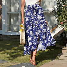Load image into Gallery viewer, Women Summer Casual Loose Fit Vintage High Waist Printing Floral Maxi Skirt (Blue,XL)
