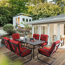 Load image into Gallery viewer, MFSTUDIO 7 Piece Outdoor Patio Dining Set 6 Spring Motion Cushion Chairs, 1 Rectangular Table with 1.57" Umbrella Hole Furniture Sets for Lawn Backyard Garden
