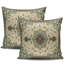 Load image into Gallery viewer, FASLMH Sofa Decoration Pillowcases 2 Pack Persian Round Mandala Middle Eastern Traditional Turquoise Milky Square Cushion Case Throw Pillow Covers 22x22 Inch Double Sides Print
