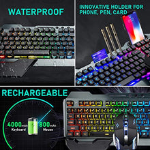 Load image into Gallery viewer, Wireless Gaming Keyboard and Mouse with Rainbow LED 16RGB Backlit Rechargeable 4800mAh Battery Metal Panel Mechanical Ergonomic Feel Waterproof Dustproof 7 Color Mute Mice for Laptop PC Gamer(Black)
