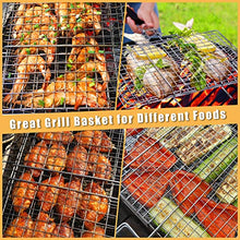 Load image into Gallery viewer, Grill Accessories, Grill Basket and Grill Rack, Portable Folding Stainless Steel Fish Grilling Basket with Removable Handle for Vegetables Steak, Grill Rack for Smoker Grill or Oven by VOXPOA
