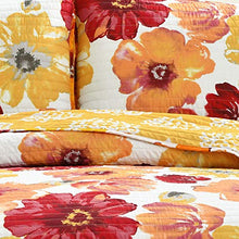 Load image into Gallery viewer, Lush Decor 16T005051 Leah Quilt Floral 3 Piece Reversible, King, Red &amp; Orange
