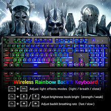 Load image into Gallery viewer, Rechargeable Keyboard and Mouse,Suspended Keycap Mechanical Feel Backlit Gaming Keyboard Mice Combo,Wireless 2.4G Drive Free,Adjustable Breathing Lamp,Anti-ghosting,4800 mAh Battery for Laptop Pc Mac

