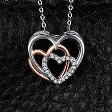 Load image into Gallery viewer, JewelryPalace Heart to Heart Interlocking Cubic Zirconia Pendant Necklace 925 Sterling Silver Rose Gold 18 Inches
