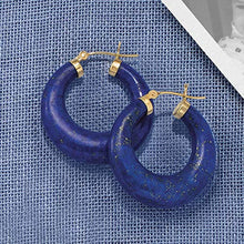 Load image into Gallery viewer, Ross-Simons Lapis Hoop Earrings 14kt Yellow Gold
