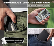 Load image into Gallery viewer, I-sper 2 Pack Minimalist Wallet for Men, Credit Card Holder RFID Blocking tec,1 Pack Pop Up Wallet (Gray) and 1 Pack Metal Slim Mens Wallet with Money Clip(ArmyGreen),Two Styles Two Feelings
