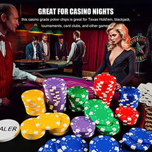 Load image into Gallery viewer, 100Pcs Professional Poker Chip with Storage Box, 5 Colors Casino Poker Chips Set, Clay Composite Dice Striped Casino Poker Chips for Casino Card Games Texas Holdem Blackjack Gambling - 11.5 Gram
