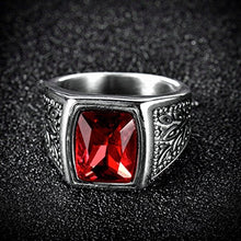 Load image into Gallery viewer, Promsup Mens Square Red Garnet Ruby Stainless Steel Solitaire Wedding Band Rings Jewelry (10)
