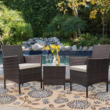 Load image into Gallery viewer, Devoko Patio Porch Furniture Sets 3 Pieces PE Rattan Wicker Chairs with Table Outdoor Garden Furniture Sets (Brown/Beige)
