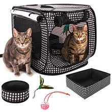 Load image into Gallery viewer, CHEERING PET, Cat Condo Cage, Travel Cage, Portable Pet Crate, Collapsible Litter Box, Foldable Feeding Bowl, Hanging Feather Teaser and Ball, Carrying Bag, Extra Large 32" X 19" X 19" (Checker Board)
