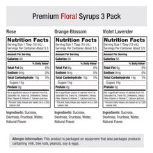 Load image into Gallery viewer, Amoretti Premium Floral Syrups 1.69 Fl Oz (Pack of 3) (Rose, Violet Lavender, Orange Blossom)
