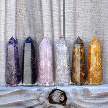 Load image into Gallery viewer, Healing Crystal Wand Set of 6 Orgonite – Includes 3” Amethyst Crystal, Tigers Eye, Rose Quartz, Black Tourmaline Stone, Citrine and Clear Quartz Orgone Crystal Plus Black Tourmaline Necklace
