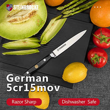 Load image into Gallery viewer, STEINBRÜCKE Utility Knife 5 inch - Kitchen Utility Knife Forged from German Stainless Steel 5Cr15Mov(HRC58), Full Tang, Razor Sharp Petty Knife with Ergonomic Handle for Home, Kitchen&amp;Restaurant
