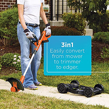Load image into Gallery viewer, BLACK+DECKER 3-in-1 Lawn Mower, String Trimmer and Edger, 12-Inch, Cordless (MTC220)
