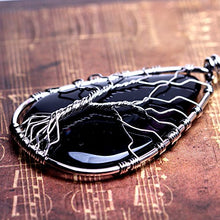 Load image into Gallery viewer, HongJinTian Natural Black Obsidian Wire Wrapped Tree of Life Gemstone Teardrop Pendant Necklace Healing Crystal Chakra Jewelry
