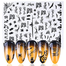 Load image into Gallery viewer, 9 Sheets 3D Halloween Nail Art Stickers Black Nail Decals Self-Adhesive Skull Witch Pumpkin Ghost Cross Eye Spider Cat Eye Nail Design Sticker for Halloween Party Favor Manicure Tips Decorations

