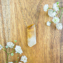 Load image into Gallery viewer, Small slab citrine crystal necklace in 14k gold fill - 16" chain with 2" adjustable extender - November birthstone
