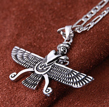 Load image into Gallery viewer, Asoodehdelan Large Double Sided Antique Silver Pt Farvahar Necklace Iranian Gift Persian Iran Faravahar Chain (24" Chain)
