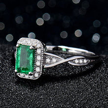 Load image into Gallery viewer, Lanmi 14K White Gold Natural Green Emerald Diamonds Rings Engagement Promise for Women
