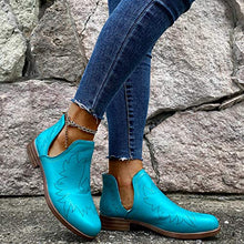 Load image into Gallery viewer, Padaleks Women's Western Cowboy Boots Comfortable Low Heels Cut-Out Side Cowgirl Retro Round Toe Ankle Booties

