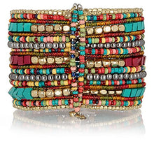 Load image into Gallery viewer, SPUNKYsoul Bohemian Multi-Colored Beaded Cuff Bracelets for Women Collection (Teal/Red/Cube)
