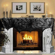 Load image into Gallery viewer, AerWo Halloween Decoration Black Lace Spiderweb Fireplace Mantle Scarf Cover Festive Party Supplies 45 X 243cm 18 x 96 inch

