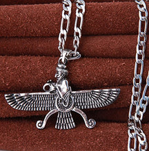 Load image into Gallery viewer, Asoodehdelan Large Double Sided Antique Silver Pt Farvahar Necklace Iranian Gift Persian Iran Faravahar Chain (24" Chain)
