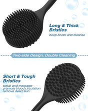 Load image into Gallery viewer, Manmihealth Silicone Back Scrubber &amp; Soft Bath Glove Set 4 PCS(Thick Bristles), Super-Exfoliating Body Scrubber &amp; Super-Lathering Shower Brush Combination, with 2 Free Hooks (Black)
