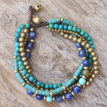 Load image into Gallery viewer, NOVICA Lapis Lazuli Brass Beaded Torsade Bracelet 'Freedom of Expression in Blue'
