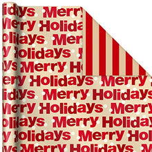Load image into Gallery viewer, Hallmark Reversible Christmas Wrapping Paper (3 Rolls: 120 sq. ft. ttl) "Merry Holidays," Snowflakes, Snowmen, Red Stripes
