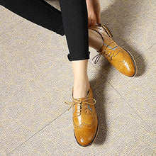 Load image into Gallery viewer, Mona flying Women's Leather Perforated Brogue Wingtip Derby Saddle Oxfords Shoes for Women ladis Girls Brown
