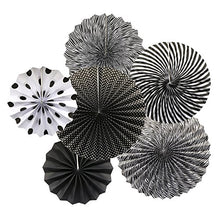 Load image into Gallery viewer, Party Hanging Paper Fans Set, Black Round Pattern Paper Garlands Decoration for Birthday Wedding Graduation Events Accessories, Set of 6

