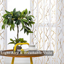 Load image into Gallery viewer, Gold White Sheer Curtains 84-Inch Length - Metallic Gold Foil Tree Branch Printed Sheer Curtains with Rod Pocket Window Curtain 2 Panels for Living Room, 52 x 84 Inch, 1 Pair, White Gold, by FINECITY
