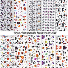 Load image into Gallery viewer, Halloween Nail Art Foils Fall Nail Foil Transfer Stickers, 10Rolls Holographic Nail Foil Decals Nails Art Supplies Halloween Pumpkin Skull Spider Web Ghost Design Sticker for Manicure Tips Decorations
