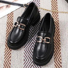 Load image into Gallery viewer, IUY Black Loafers for Women Chunky Platform Penny Shoes Classic Women's Loafers &amp; Slip-ons Shoes Dress Shoes Fashion Comfortable Womens Business Casual Shoes Metal Chain Office Work Shoes Black US 8
