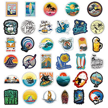 Load image into Gallery viewer, Surf Stickers 105PCS Go Surfing Decals Surfboard Wave and Summer Beach Theme Party Decoration for Water Bottle Journal Computer Car Bike Waterproof Vinyl Decals

