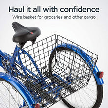 Load image into Gallery viewer, Schwinn Meridian Adult Tricycle with 26-Inch Wheels in Blue, with Low Step-Through Aluminum Frame, Front and Rear Fenders, Adjustable Handlebars, Large Cruiser Seat, and Rear Folding Basket
