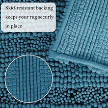 Load image into Gallery viewer, Turquoise Blue Shaggy Chenille Bathroom Rugs, Super Soft Thick Striped Microbiber Shag Rugs, Machine Washable Non Slip Water Absorbent Kitchen Mats (2 Pack, 20" x 32" &amp; 17" x 24")
