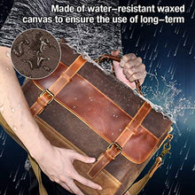 Load image into Gallery viewer, Mens Messenger Bag 15.6 Inch Waterproof Vintage Genuine Leather Waxed Canvas Briefcase Large Satchel Shoulder Bag Rugged Leather Computer Laptop Bag, Brown
