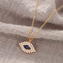 Load image into Gallery viewer, MEVECCO Gold Dainty Evil Eye Necklace for Women 18K Gold Plated Cute Delicate Solitaire Cubic Zirconia Boho Protection Evil Eye Minimalist Simple Necklace Gift
