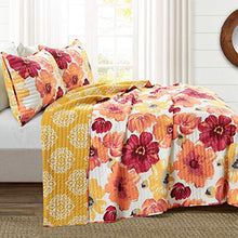 Load image into Gallery viewer, Lush Decor 16T005051 Leah Quilt Floral 3 Piece Reversible, King, Red &amp; Orange

