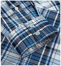 Load image into Gallery viewer, Western Shirts for Men with Snap Buttons Regular Fit Plaid Mens Long Sleeve Shirts Casual,White Blue Check 016,Small
