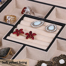 Load image into Gallery viewer, BEWISHOME Jewelry Box Organizer with 4 Watch Case Removable Tray Jewelry Display Storage Case - 7 Necklace Hook - Velvet Lining - Earring Ring Bracelet Case for Women Girls - Black PU Leather SSH07B
