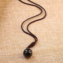 Load image into Gallery viewer, COAI Unisex Genuine Round Black Obsidian Bead Reiki Healing Pendant Adjustable Cord 18mm
