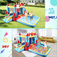Load image into Gallery viewer, AKEYDIY Bounce House with Blower Giant Inflatable Slide Bouncy Castle for Kids 3-12 with Pool,Ball Pit,Climbing Wall,Bouncing Area,water Slide Rocket Jumping Castle,Pool Splash Indoor/Outdoor
