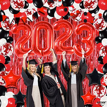 Load image into Gallery viewer, Huge, Happy New Year Decorations 2023 - Pack of 132 | Red 2023 Balloons, New Years Eve Party Supplies 2023 | New Years Balloon Garland | Red Fringe New Years Backdrop, Red and Black Party Decorations
